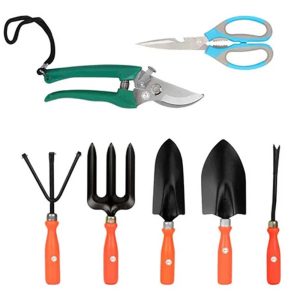 Spectacular and Economical Gardening Tools Set with Heavy Gardening Cut Tools Scissor and Cutter (Orange Handle and Black Metal)